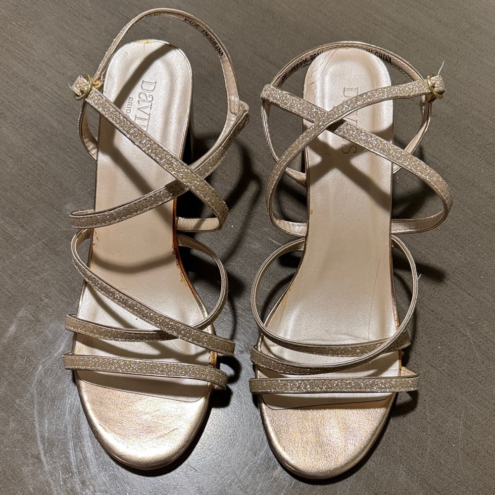 David's Bridal Metallic Gold Strappy Heeled Sandals
